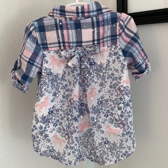 LITTLE LASS High/Low Top, Plaid w/Crystals and Rhinestones, Size: 12 mo. - Picture 3 of 12